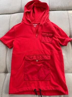 Cat & Jack Red Short-Sleeve Hooded Pullover with Front Pockets